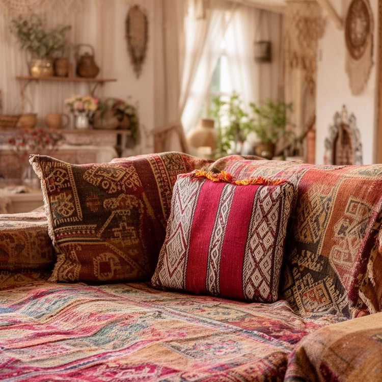Moroccan Kilim Cushion Cover 50x50, Vintage Boujaad Wool Pillow Case, Boho Ethnic Décor, Upcycled Berber Carpet Rug