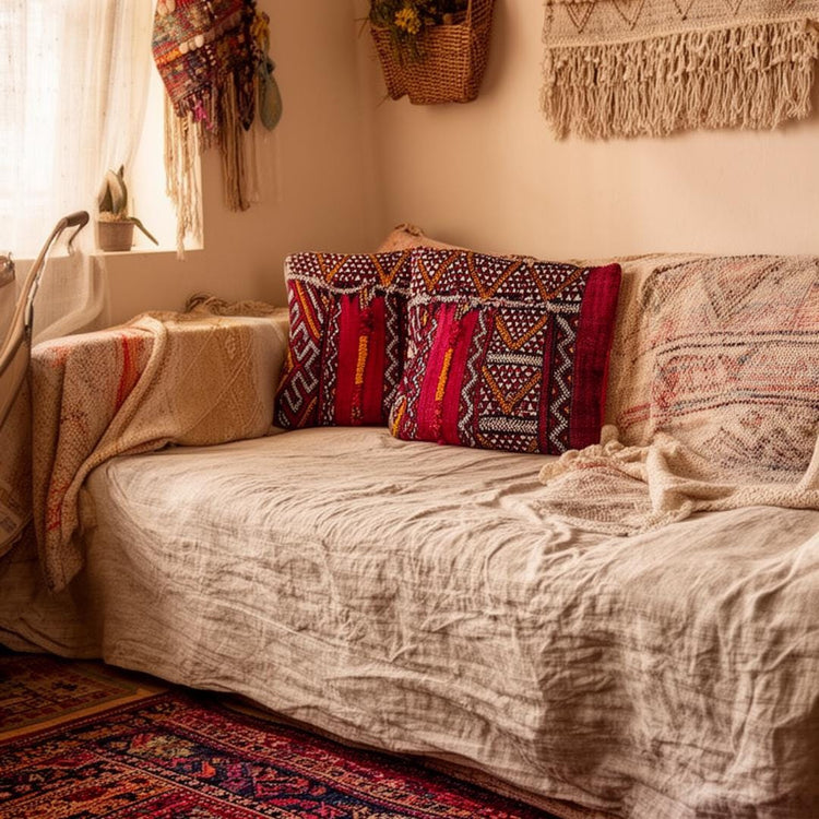 Vintage Moroccan Kilim Cushion Cover 50x50, Handwoven Wool Throw Pillow Case, Unique Boho Ethnic Home Décor