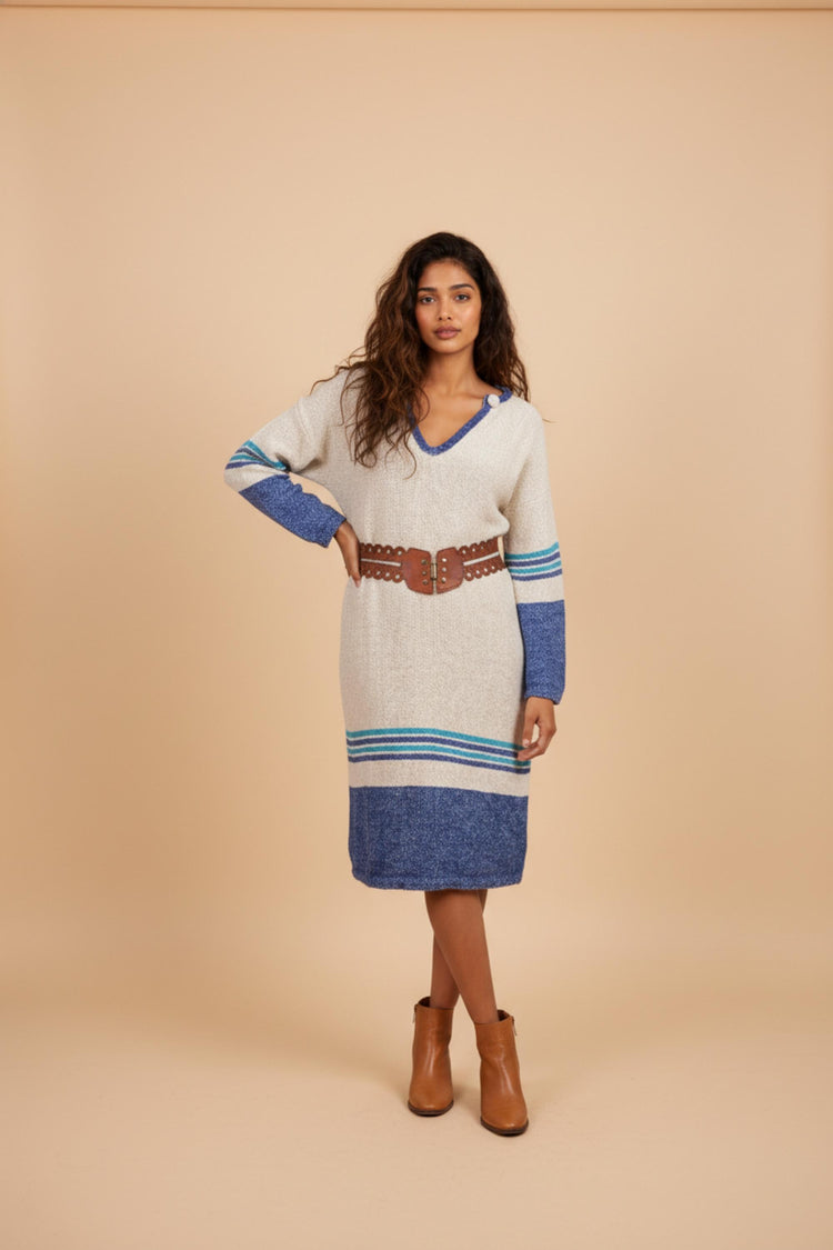 Vintage Ethnic Wool Tunic Dress S M | Bohemian Kaftan Midi Dress | Handmade Folk Woven Winter Dress | Artisan Carpet Style Dress