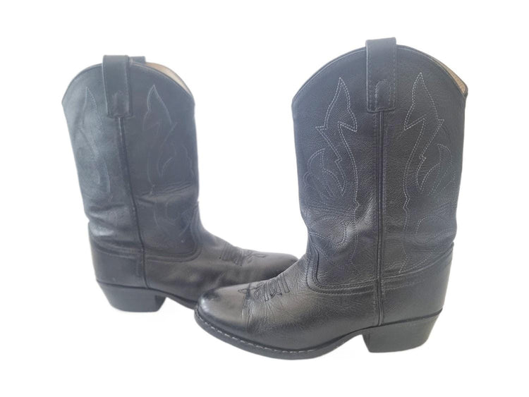 Vintage Cowboy Boots UK 3.5: Black Leather Western Shoes  36.5-37, Rodeo Outfit, Unisex Children Boots for Girls and Boys