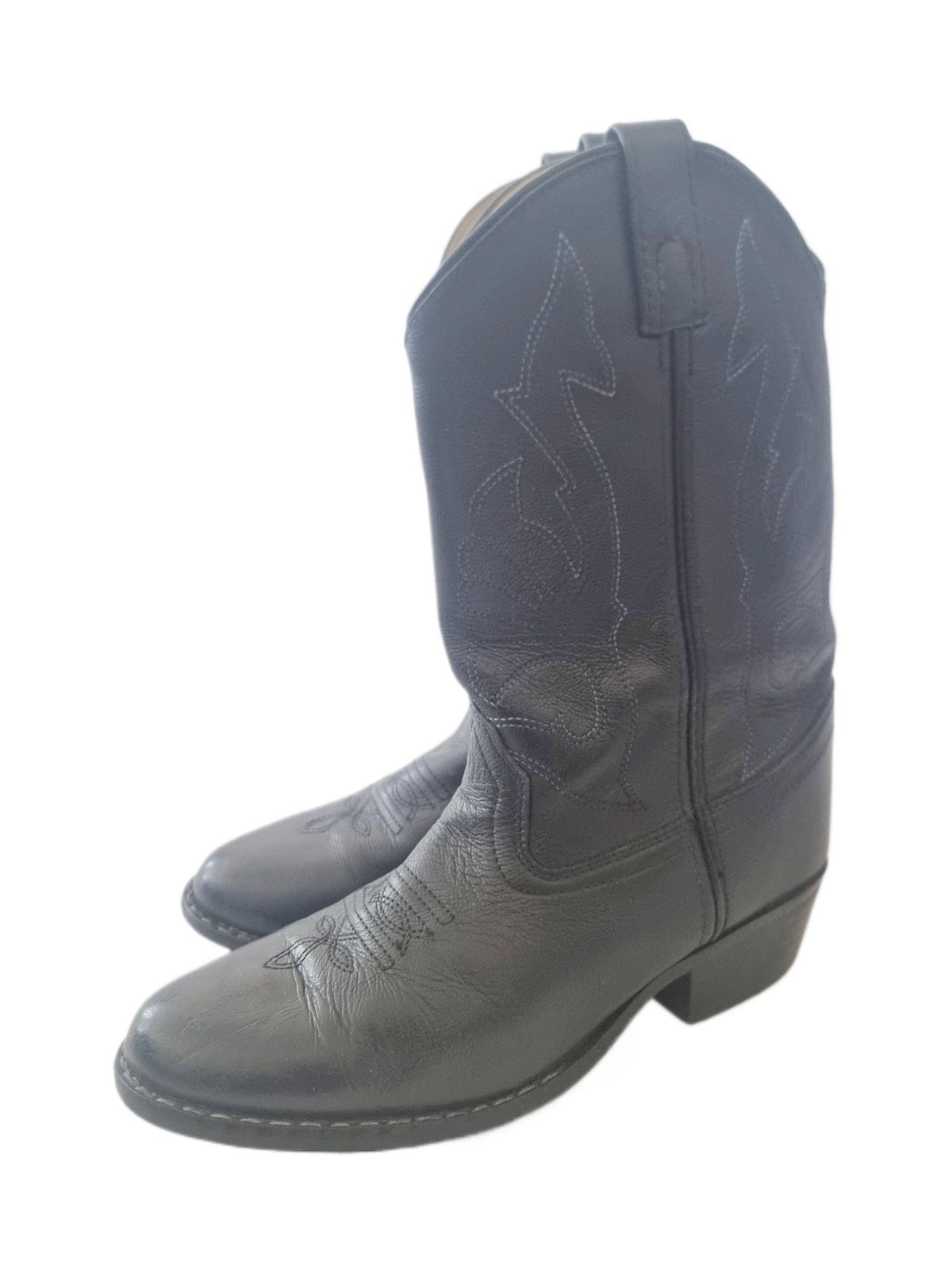 Vintage Cowboy Boots UK 3.5: Black Leather Western Shoes  36.5-37, Rodeo Outfit, Unisex Children Boots for Girls and Boys