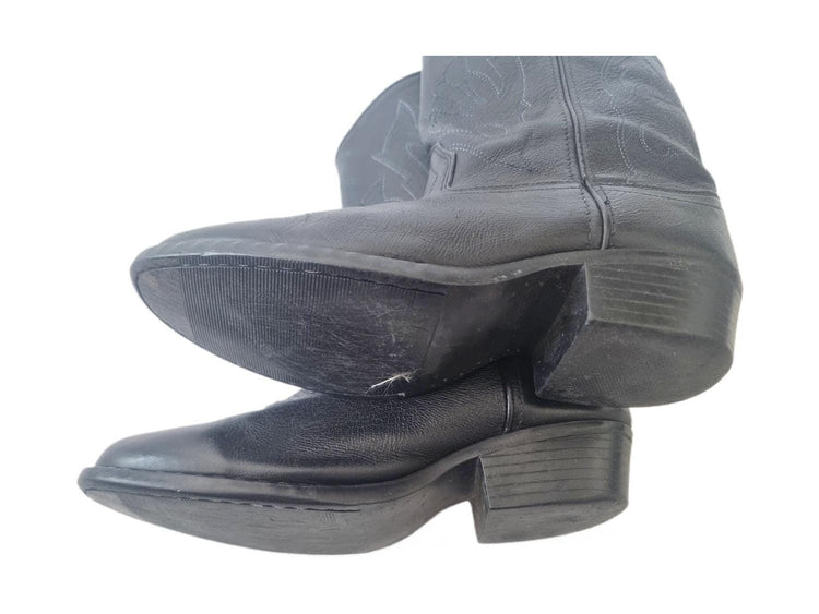 Vintage Cowboy Boots UK 3.5: Black Leather Western Shoes  36.5-37, Rodeo Outfit, Unisex Children Boots for Girls and Boys