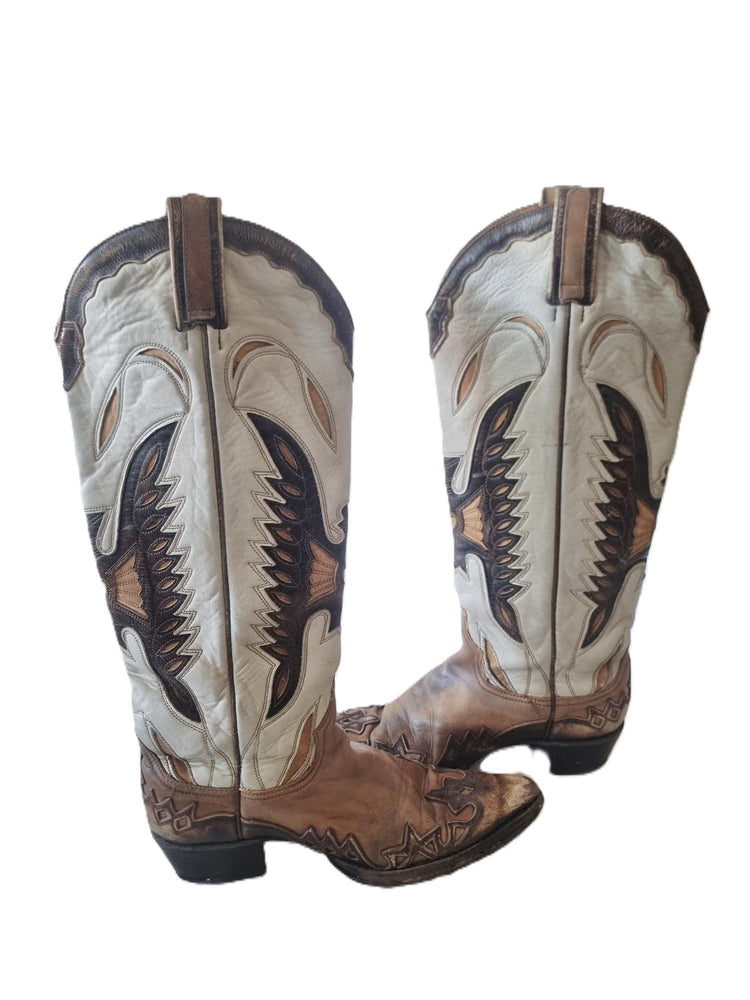 Rare Vintage Eagle Cowboy Boots 4.5, Knee High Western Leather Footwear 6.5, Americana Cowgirl Style, Rustic Statement Boots 37