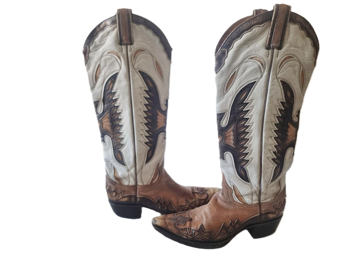 Rare Vintage Eagle Cowboy Boots 4.5, Knee High Western Leather Footwear 6.5, Americana Cowgirl Style, Rustic Statement Boots 37