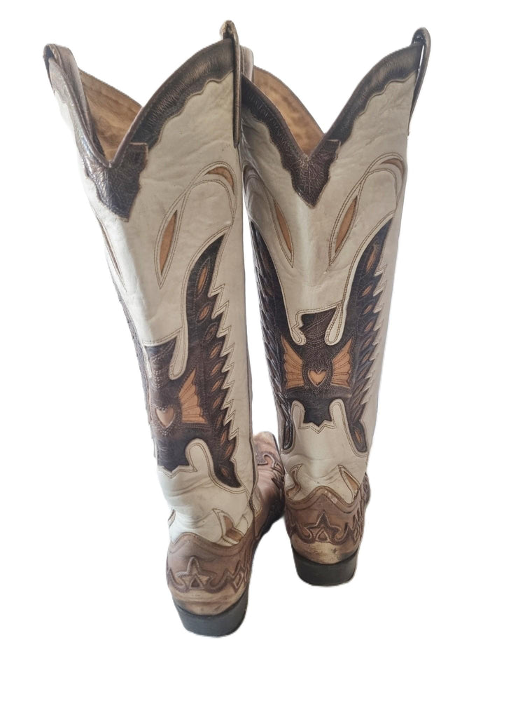Rare Vintage Eagle Cowboy Boots 4.5, Knee High Western Leather Footwear 6.5, Americana Cowgirl Style, Rustic Statement Boots 37