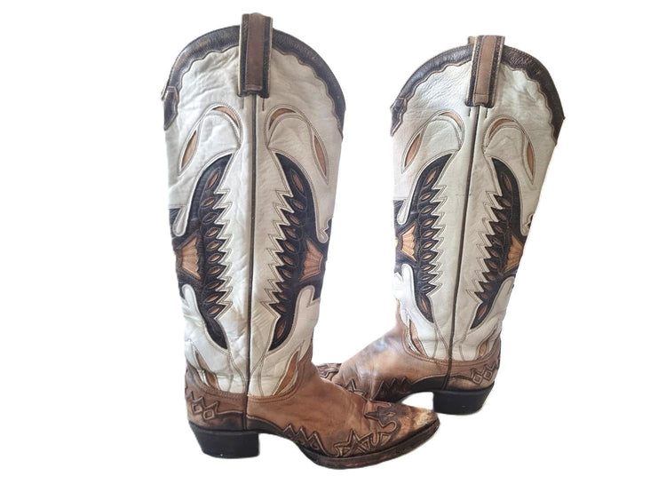 Rare Vintage Eagle Cowboy Boots 4.5, Knee High Western Leather Footwear 6.5, Americana Cowgirl Style, Rustic Statement Boots 37