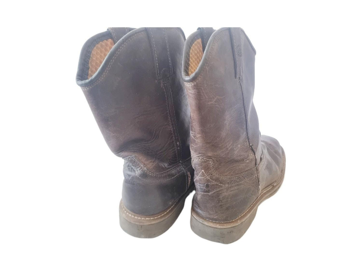 Men’s Rustic Leather Boots UK 10.5, Ranch Work Western Shoes US 11.5, Brown Cowboy Ankle Boots 44.5, Square Toe Slip On Booties