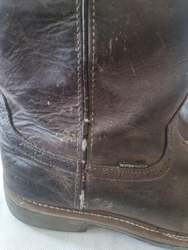 Men’s Rustic Leather Boots UK 10.5, Ranch Work Western Shoes US 11.5, Brown Cowboy Ankle Boots 44.5, Square Toe Slip On Booties