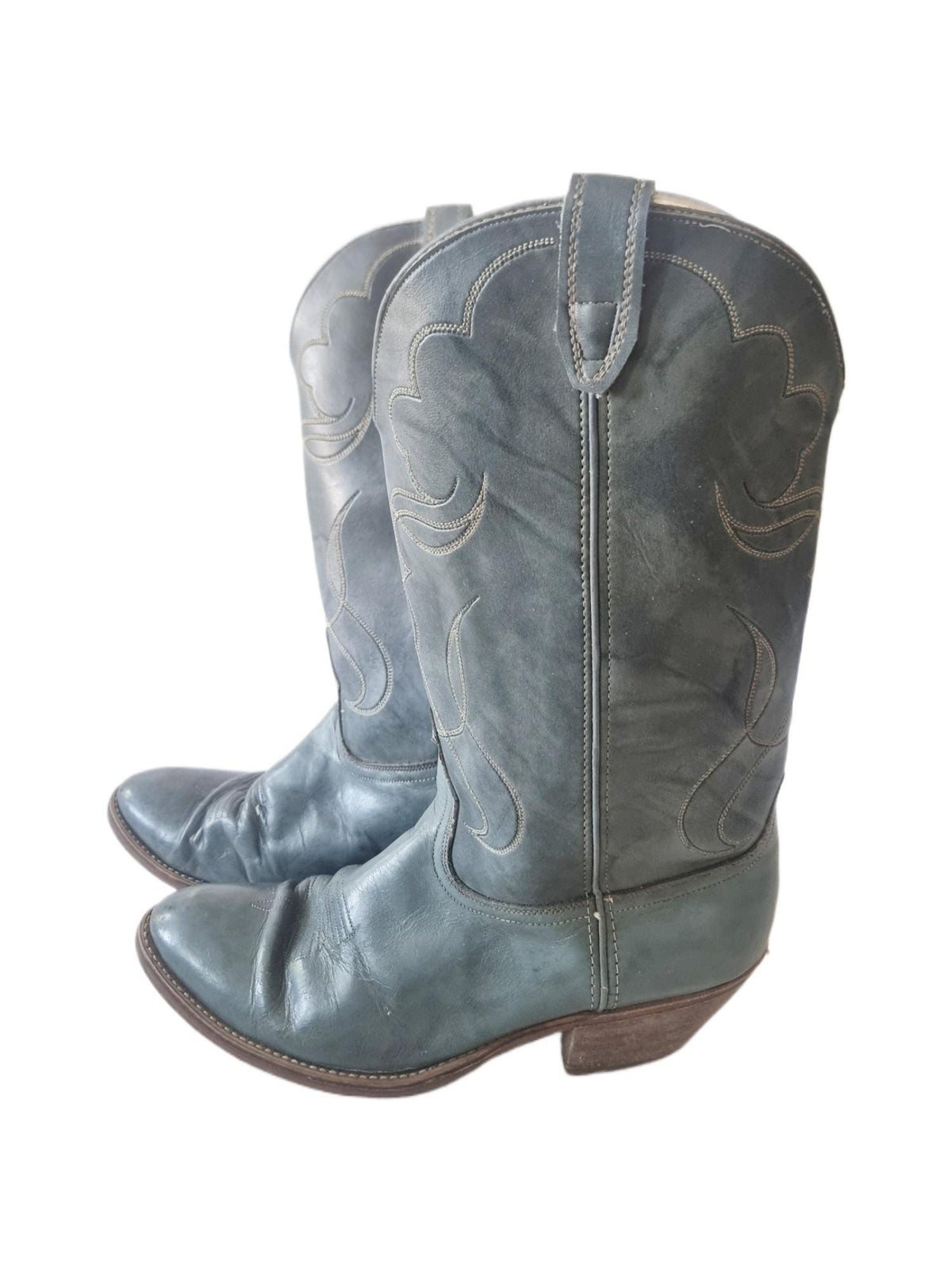 Men’s American Cowboy Boots UK 11, Vintage Western Boots US 12, Blue Shoes 44, Made in USA Riding Rodeo Footwear
