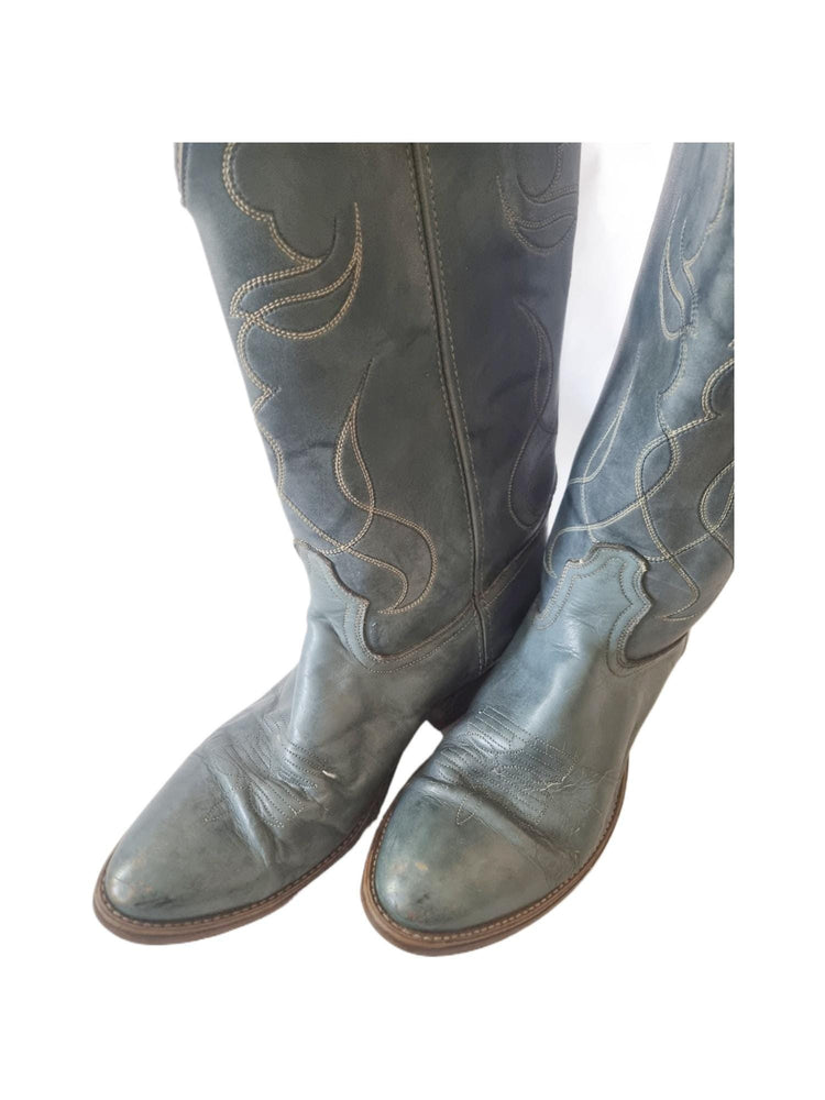 Men’s American Cowboy Boots UK 11, Vintage Western Boots US 12, Blue Shoes 44, Made in USA Riding Rodeo Footwear