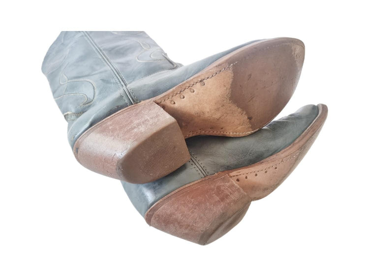 Men’s American Cowboy Boots UK 11, Vintage Western Boots US 12, Blue Shoes 44, Made in USA Riding Rodeo Footwear