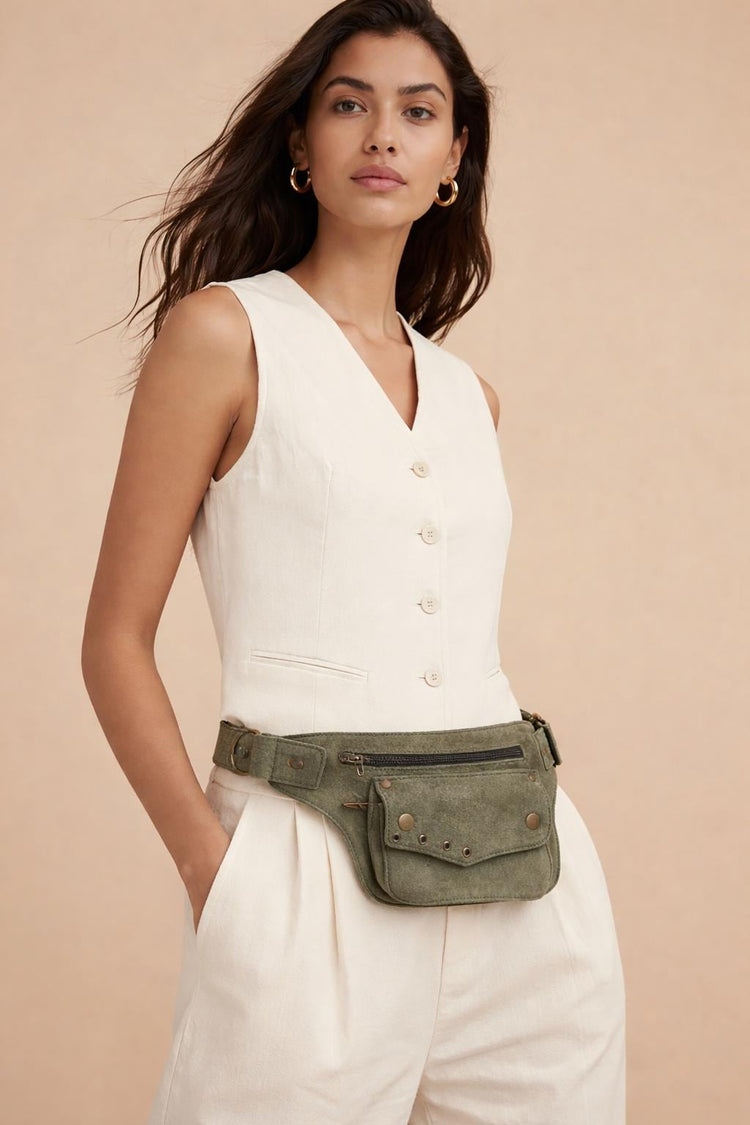 Suede Leather Fanny Pack: 4-in-1 Hip Bag, Crossbody, or Chest Pouch