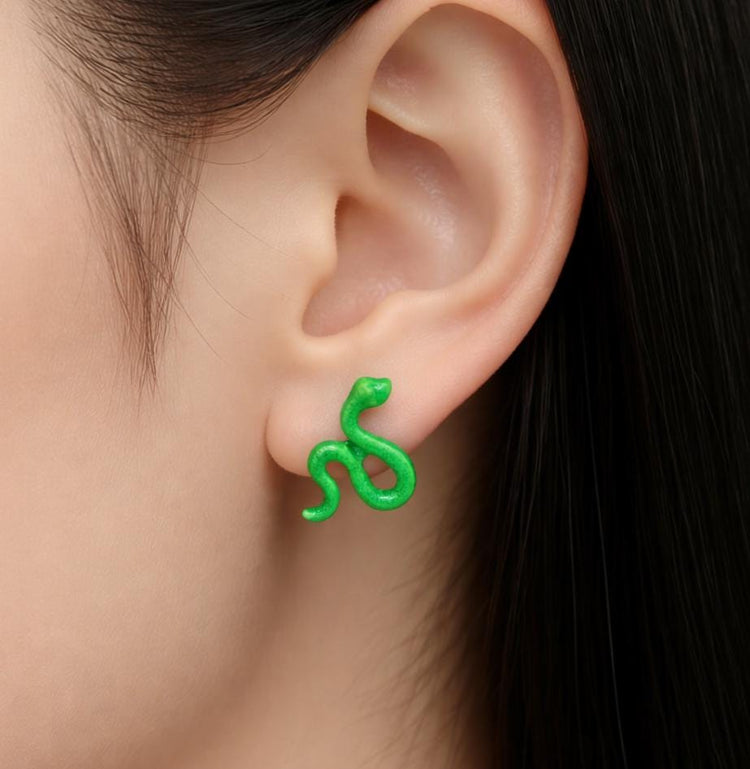 Green Cobra Snake Stud Earrings – Tiny Enamel Serpent Studs – Kawaii Gothic Jewelry