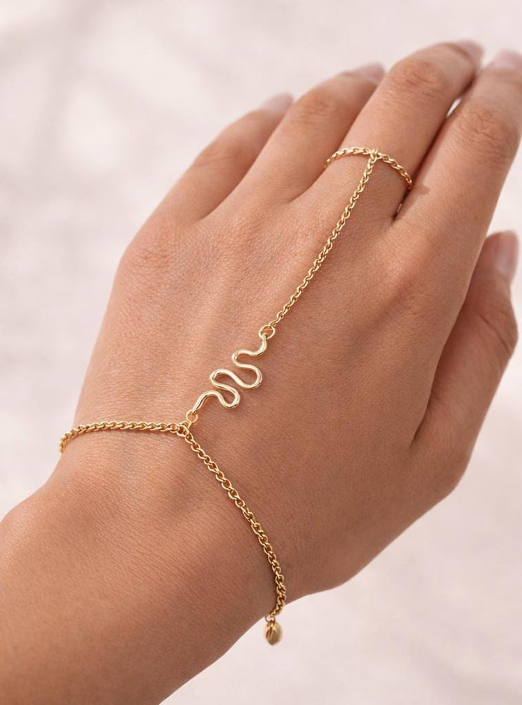 Gold Snake Hand Chain Bracelet | Minimalist Hand Jewellery | Adjustable Ring Bracelet | Boho Filigree Hand Chain | Cobra Gift for Her