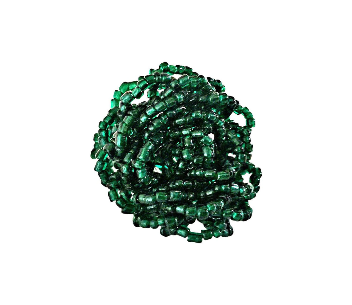 Dark Green Beaded Flower Ring – Emerald Handmade Statement Jewellery – Large Bohemian Floral Accessory