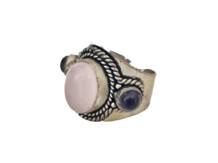 Vintage Silver Onyx Ring, Antique Afghan Jewellery, Boho Statement Crystal Stone Ring, Handmade Tibetan, Kuchi Turkmen Tribal Fashion