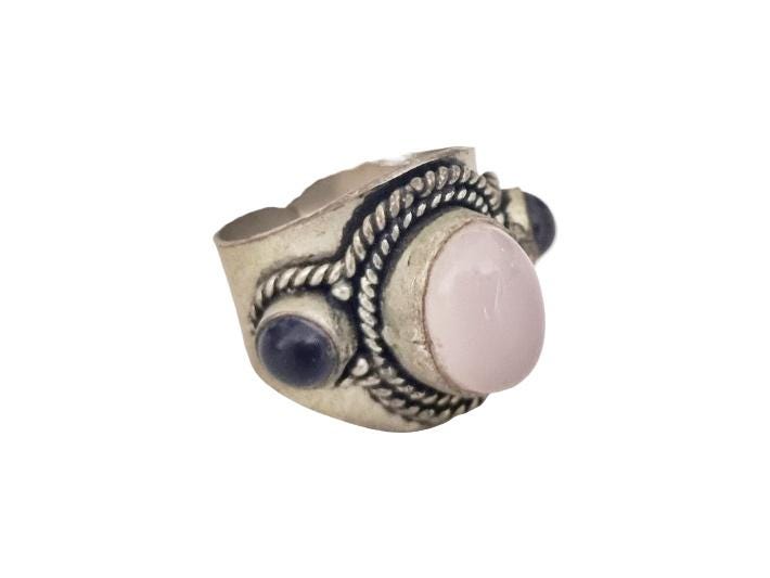 Vintage Silver Onyx Ring, Antique Afghan Jewellery, Boho Statement Crystal Stone Ring, Handmade Tibetan, Kuchi Turkmen Tribal Fashion