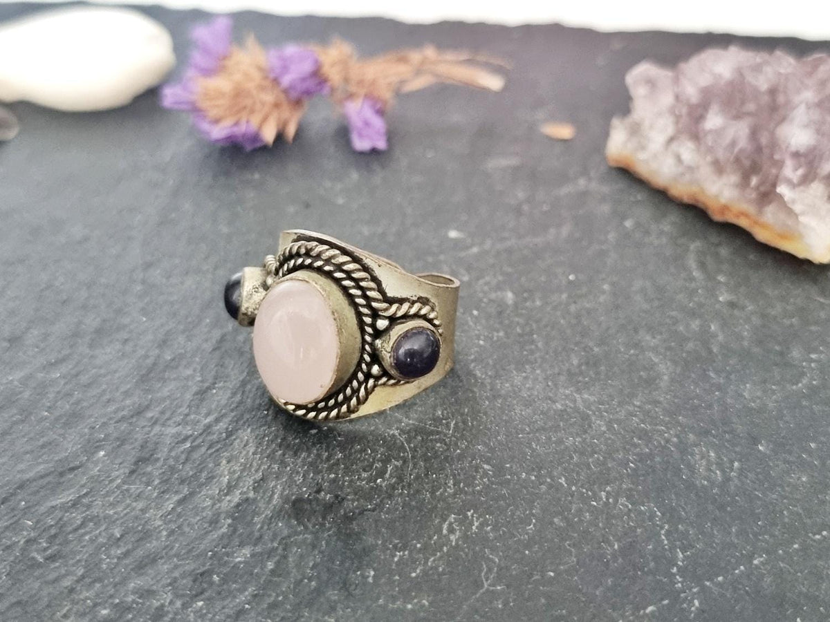 Vintage Silver Onyx Ring, Antique Afghan Jewellery, Boho Statement Crystal Stone Ring, Handmade Tibetan, Kuchi Turkmen Tribal Fashion