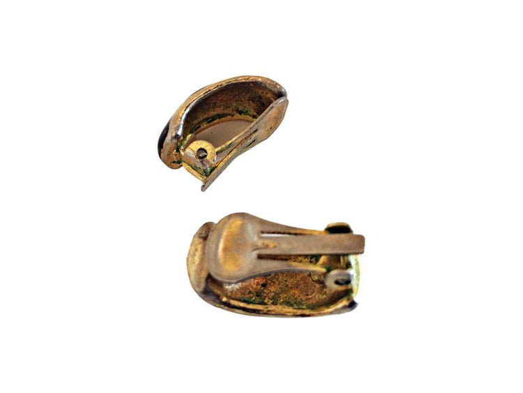 Vintage Gold & Black Enamel Clip On Earrings, 80s 90s Statement, Geometric Runway Jewellery
