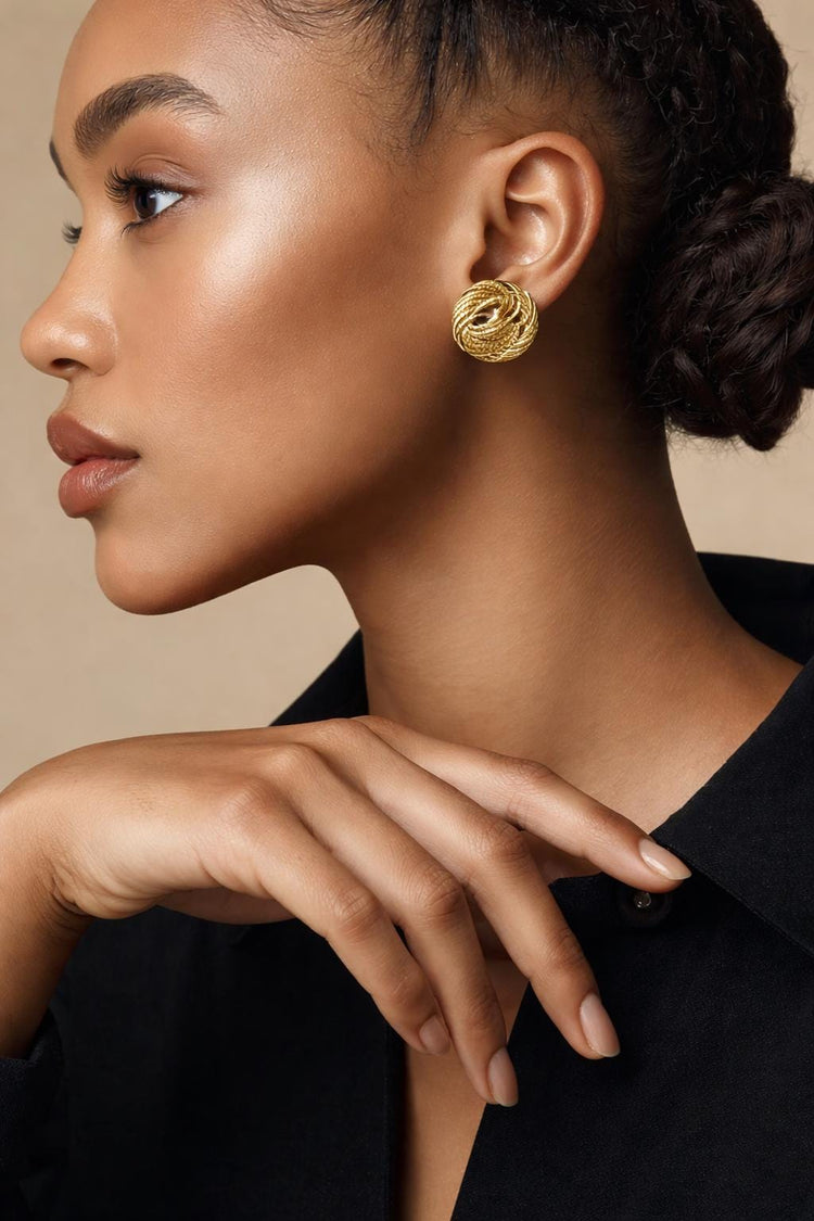 Napier Gold Swirl Earrings, Small Round Infinity Wire Studs, Classic Vintage Bridal Jewellery