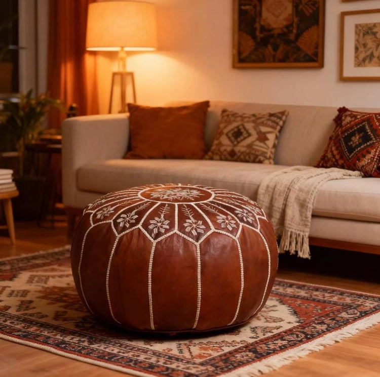 Handmade Moroccan Leather Pouf Ottoman – Boho Floor Cushion & Footstool (Unstuffed)