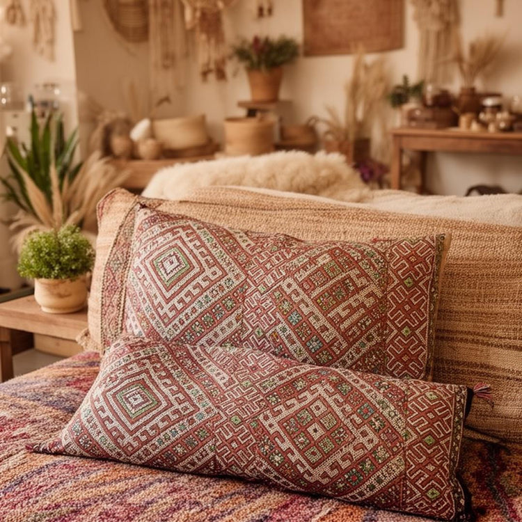 Red Moroccan Kilim Cushion, Vintage Rug Pillow Cover, Upcycled Berber Carpet, Boho Accent Cushion, Unique Boho Home Décor