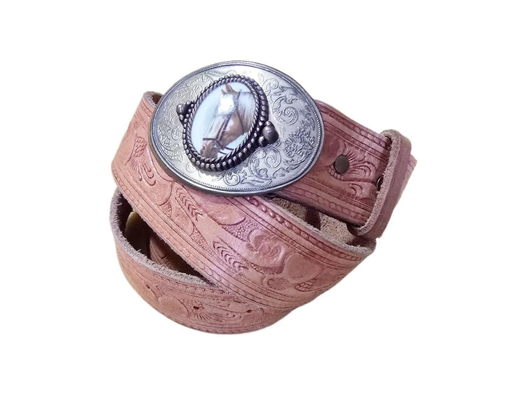 Tooled Leather Western Belt with Silver Horse Buckle, Cowboy Accessories for Women, Cowgirl Equestrian Style
