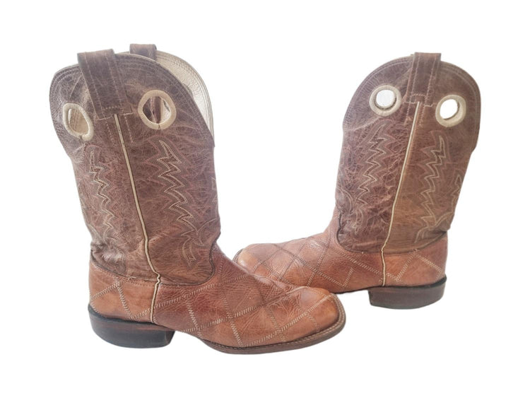 Men's Leather Cowboy Boots with Pull Holes US 11 / UK 10, Rustic Work Boots Tan Brown, Country Wear for Him