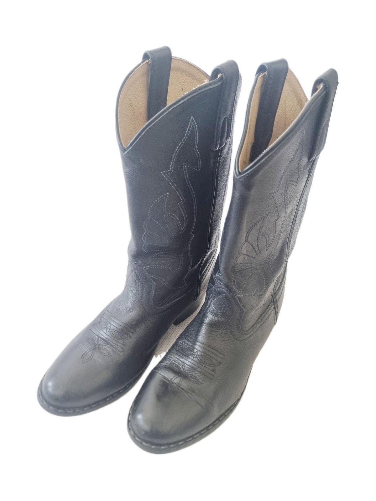 Vintage Cowboy Boots UK 3.5: Black Leather Western Shoes  36.5-37, Rodeo Outfit, Unisex Children Boots for Girls and Boys