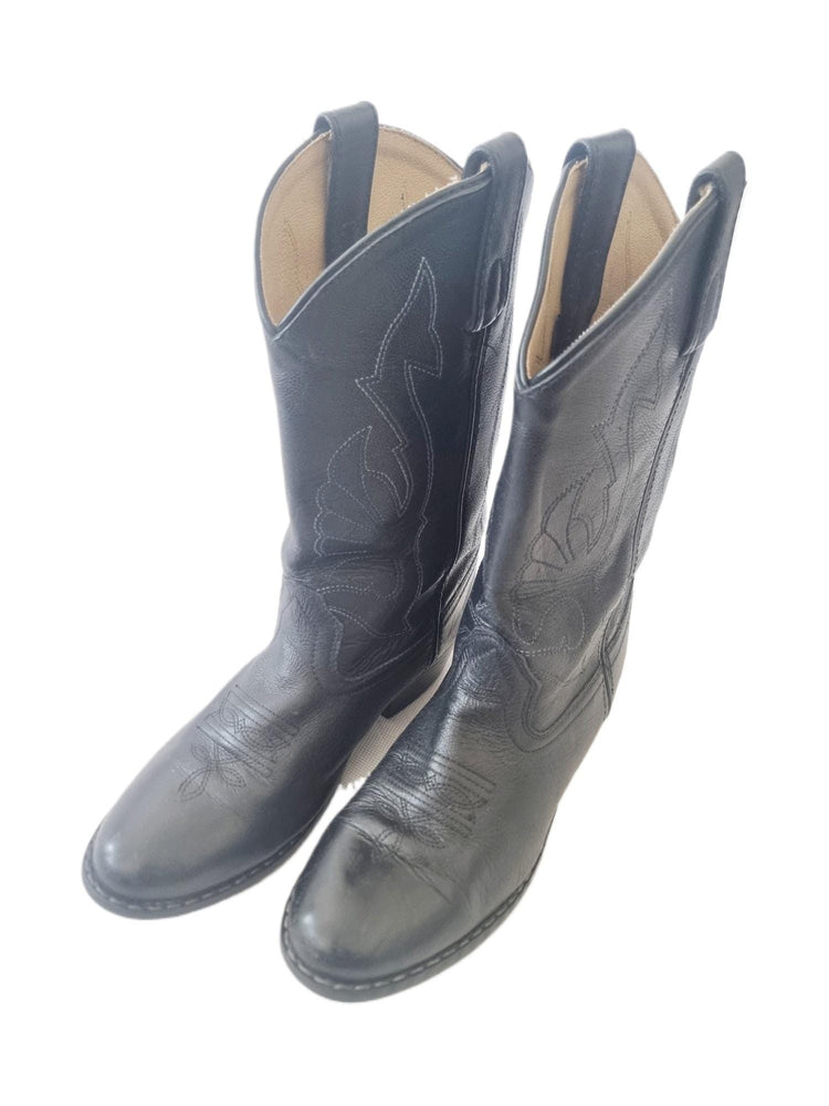 Vintage Cowboy Boots UK 3.5: Black Leather Western Shoes  36.5-37, Rodeo Outfit, Unisex Children Boots for Girls and Boys