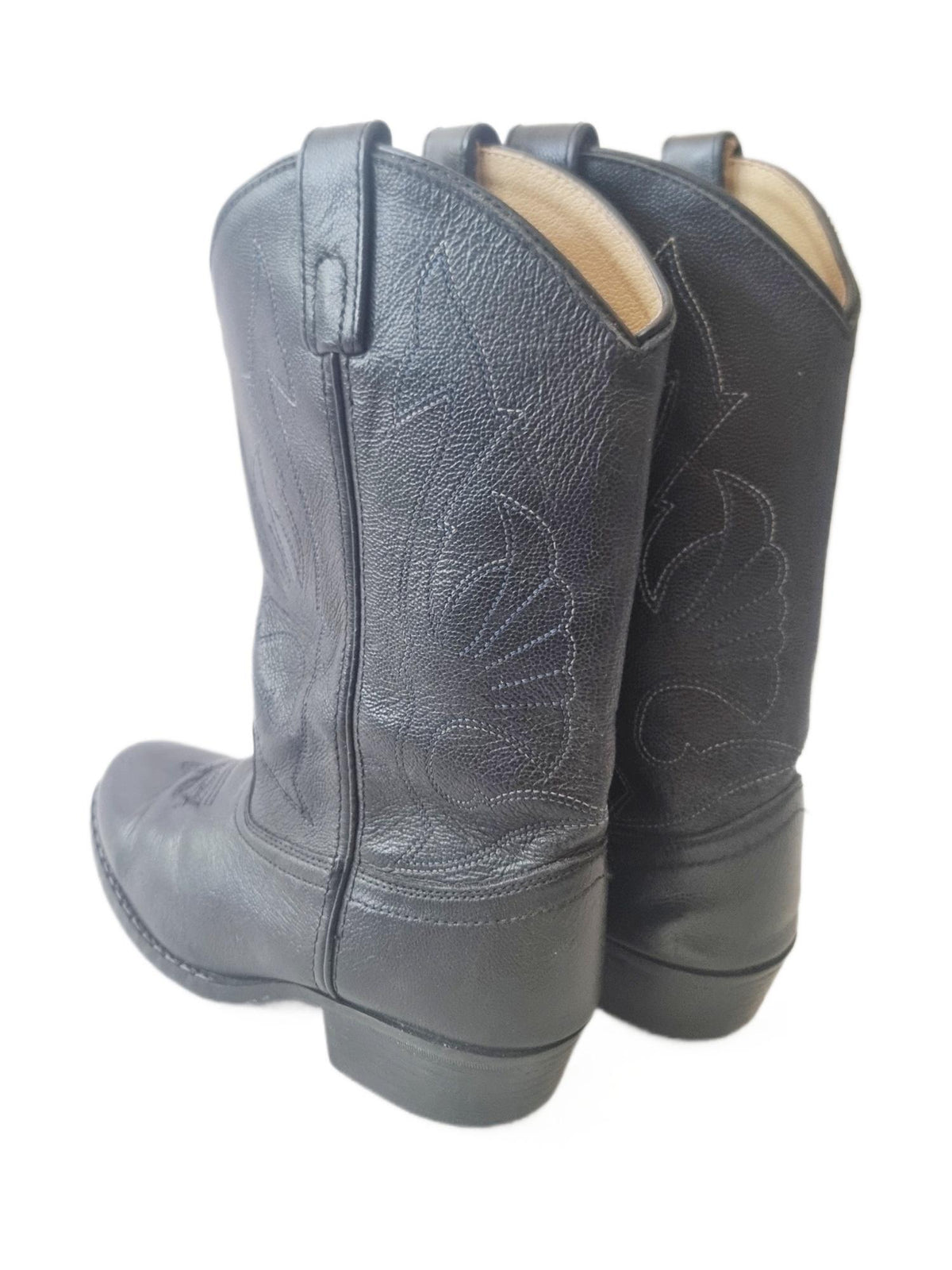 Vintage Cowboy Boots UK 3.5: Black Leather Western Shoes  36.5-37, Rodeo Outfit, Unisex Children Boots for Girls and Boys