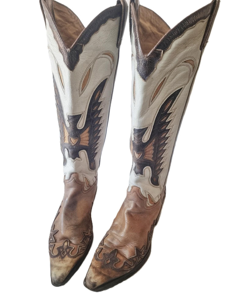 Rare Vintage Eagle Cowboy Boots 4.5, Knee High Western Leather Footwear 6.5, Americana Cowgirl Style, Rustic Statement Boots 37
