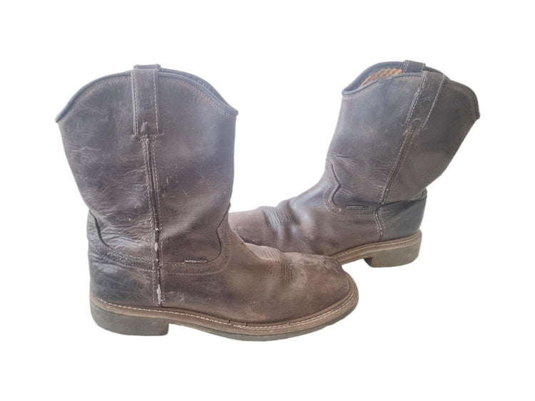 Men’s Rustic Leather Boots UK 10.5, Ranch Work Western Shoes US 11.5, Brown Cowboy Ankle Boots 44.5, Square Toe Slip On Booties