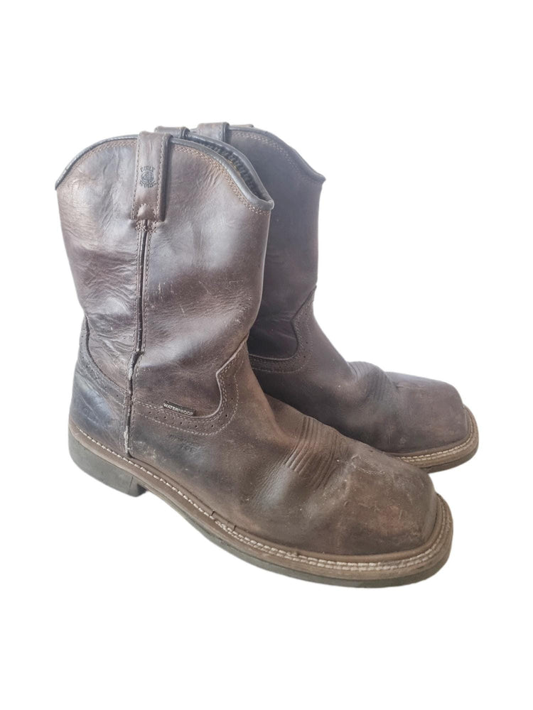Men’s Rustic Leather Boots UK 10.5, Ranch Work Western Shoes US 11.5, Brown Cowboy Ankle Boots 44.5, Square Toe Slip On Booties