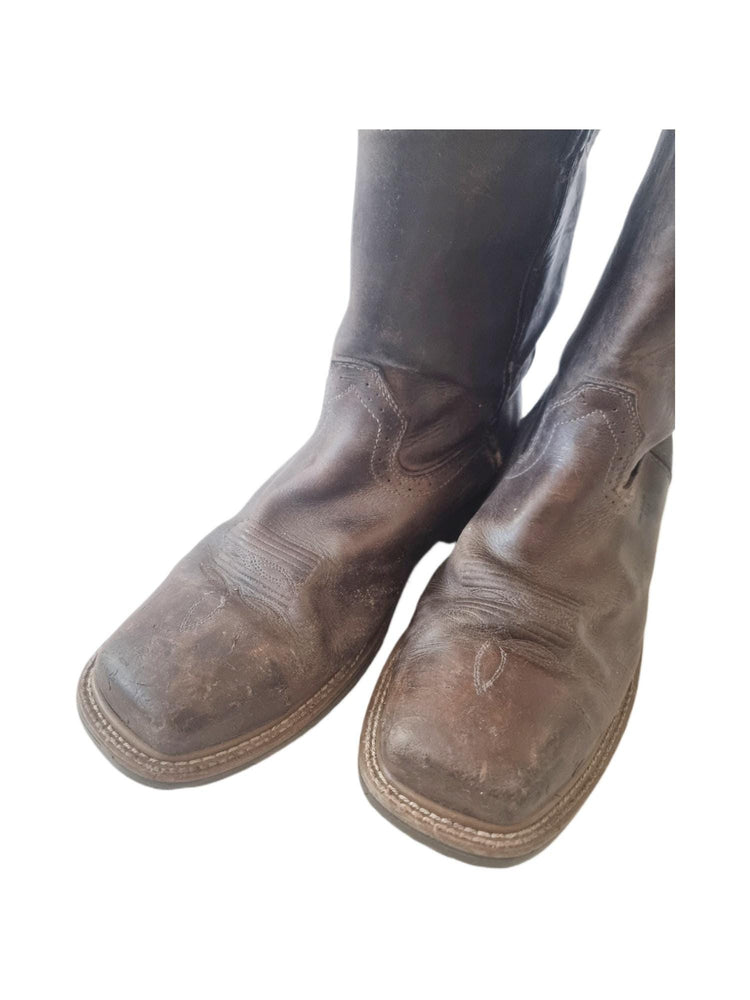 Men’s Rustic Leather Boots UK 10.5, Ranch Work Western Shoes US 11.5, Brown Cowboy Ankle Boots 44.5, Square Toe Slip On Booties
