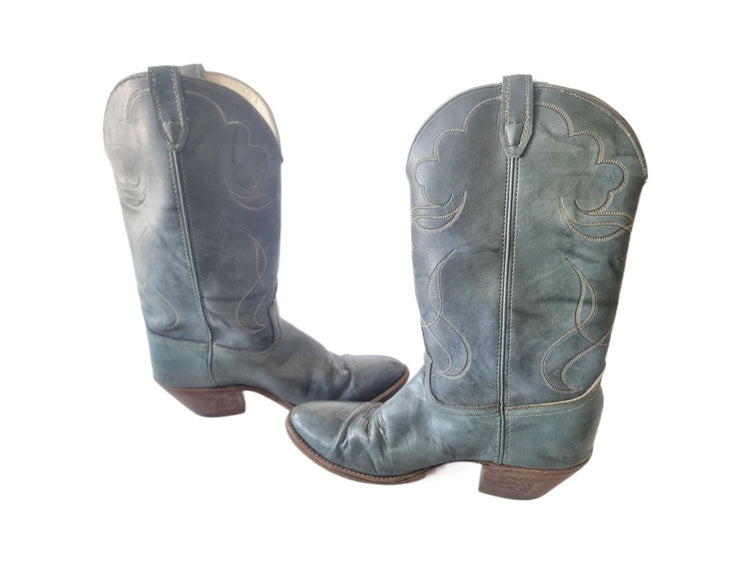 Men’s American Cowboy Boots UK 11, Vintage Western Boots US 12, Blue Shoes 44, Made in USA Riding Rodeo Footwear
