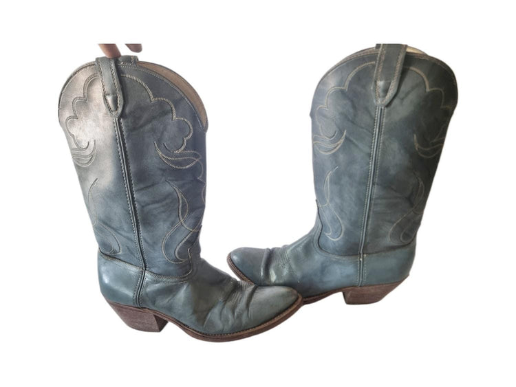 Men’s American Cowboy Boots UK 11, Vintage Western Boots US 12, Blue Shoes 44, Made in USA Riding Rodeo Footwear
