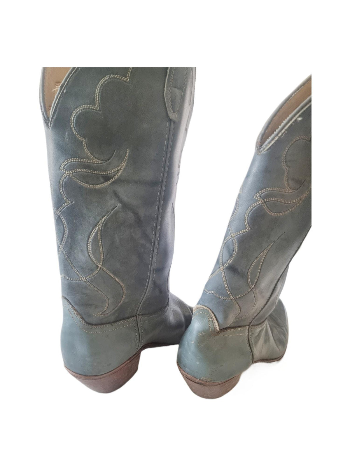 Men’s American Cowboy Boots UK 11, Vintage Western Boots US 12, Blue Shoes 44, Made in USA Riding Rodeo Footwear