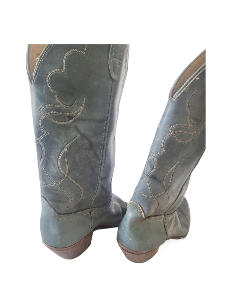 Men’s American Cowboy Boots UK 11, Vintage Western Boots US 12, Blue Shoes 44, Made in USA Riding Rodeo Footwear