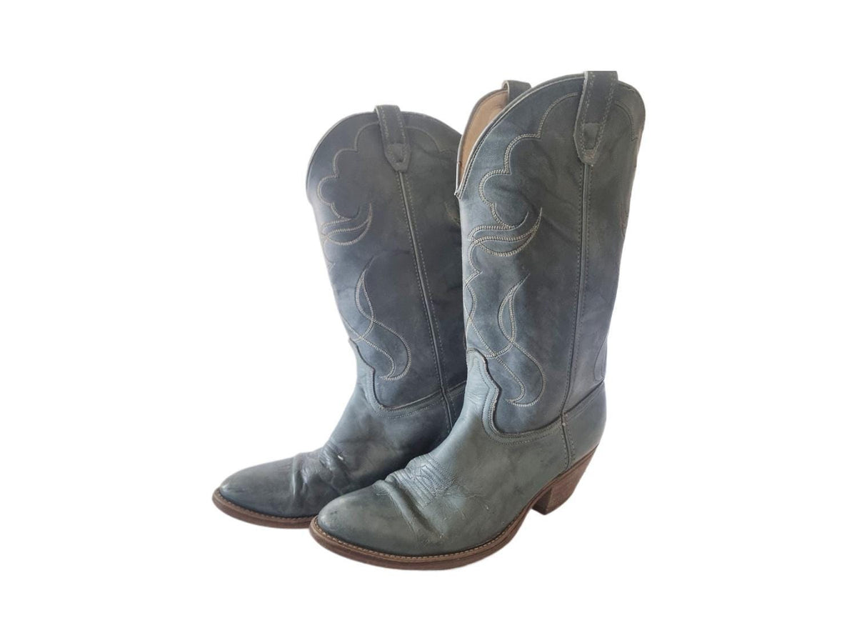 Men’s American Cowboy Boots UK 11, Vintage Western Boots US 12, Blue Shoes 44, Made in USA Riding Rodeo Footwear