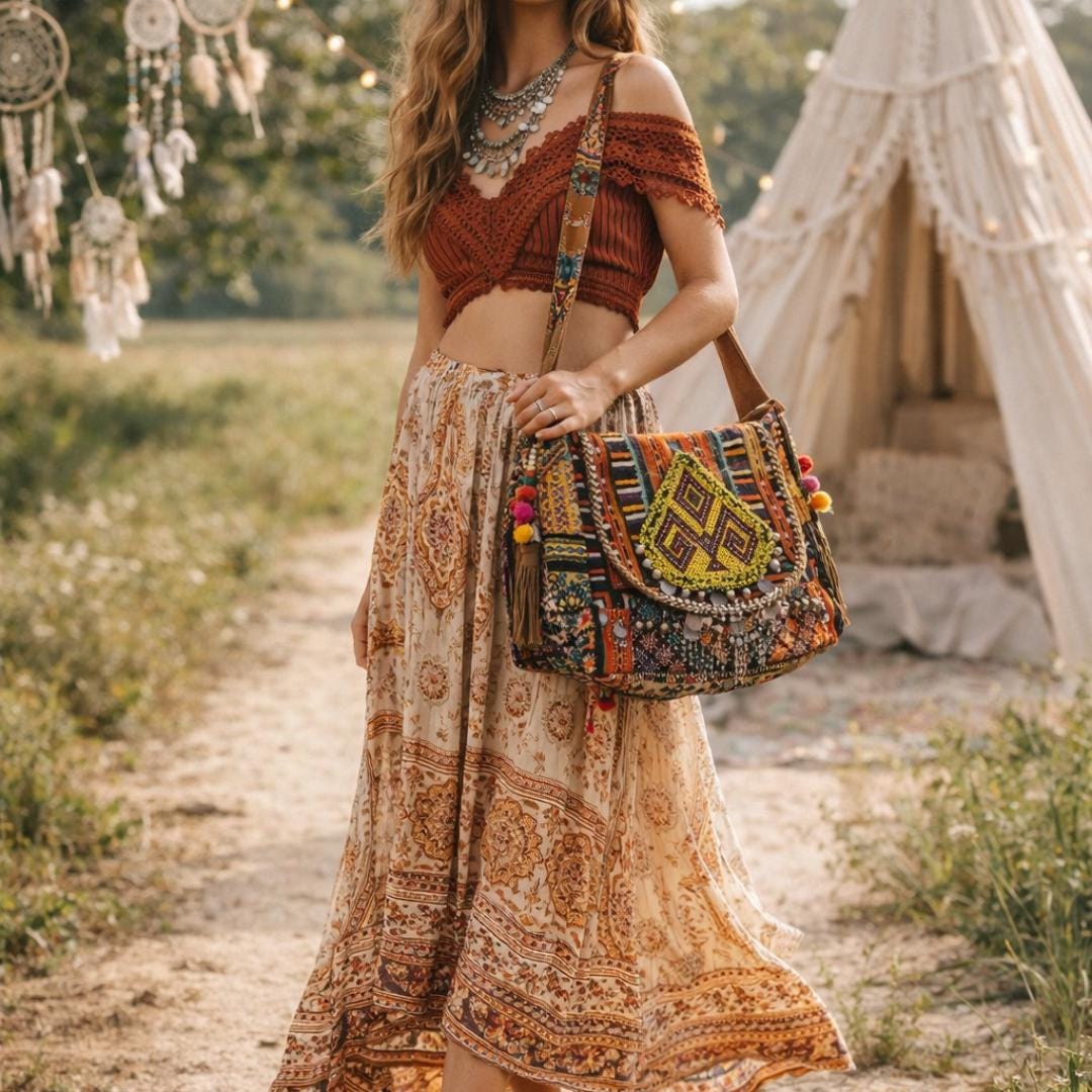 Banjara Patchwork Shoulder Bag, Upcycled Indian Textile Handbag, Boho Statement Purse