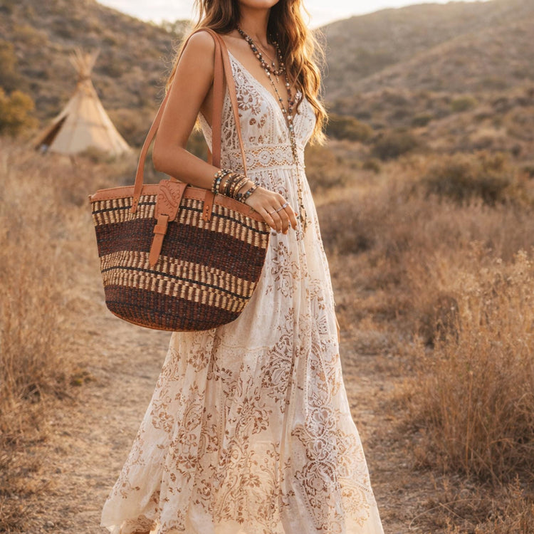 Boho Sisal Bucket Bag, African Kiondo Shoulder Bag, Woven Leather Shopper Tote, Large Summer Beach Handbag
