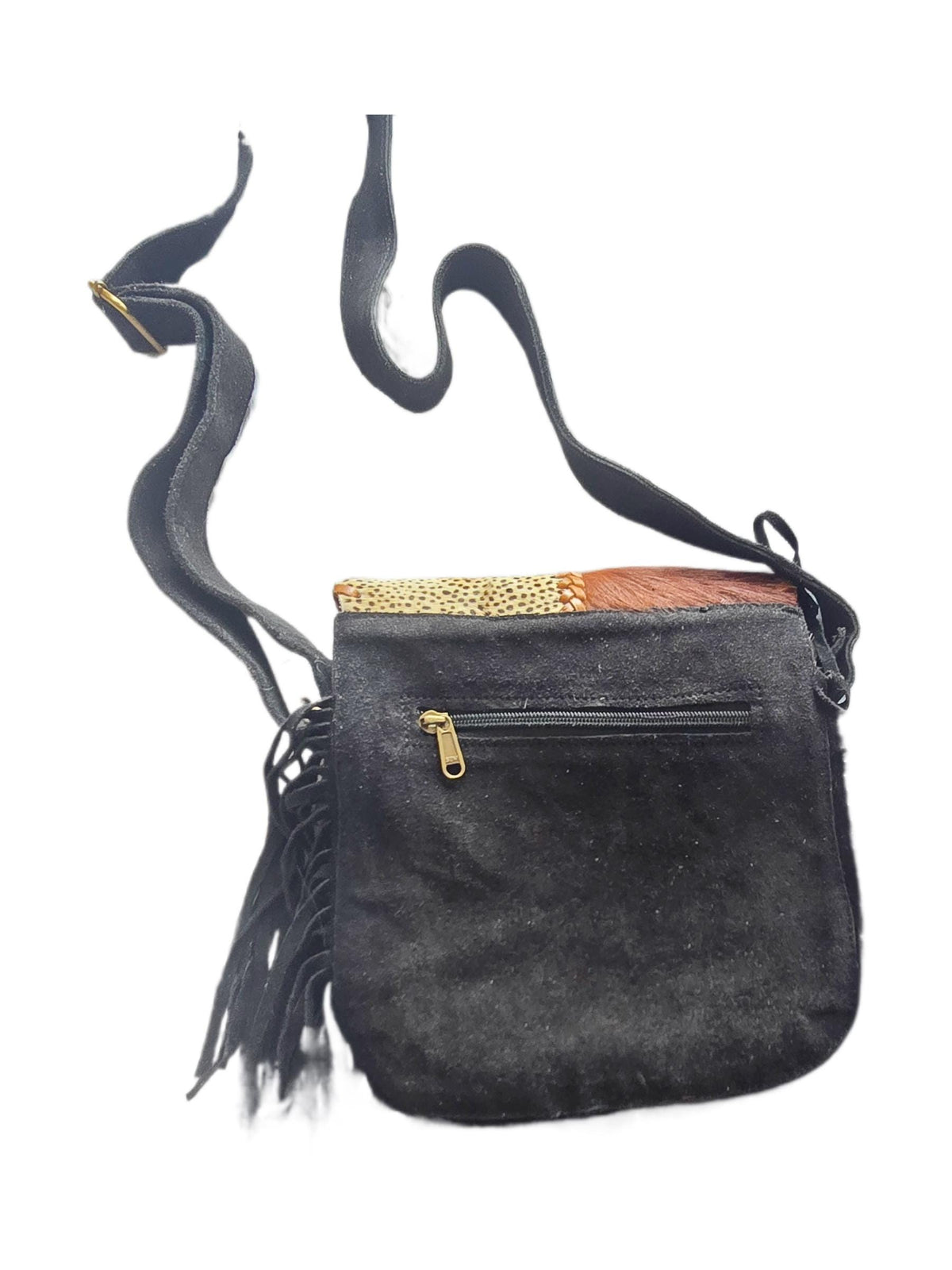 Boho Fringe Leather Crossbody Bag, Leopard Cowhide Western Purse, Hippie Festival Tassel Bag, Navajo Style Handbag