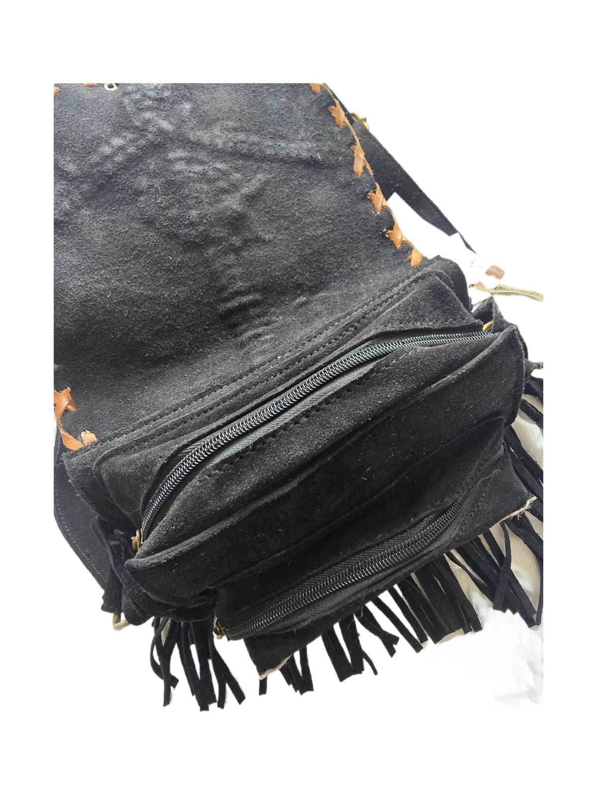 Boho Fringe Leather Crossbody Bag, Leopard Cowhide Western Purse, Hippie Festival Tassel Bag, Navajo Style Handbag