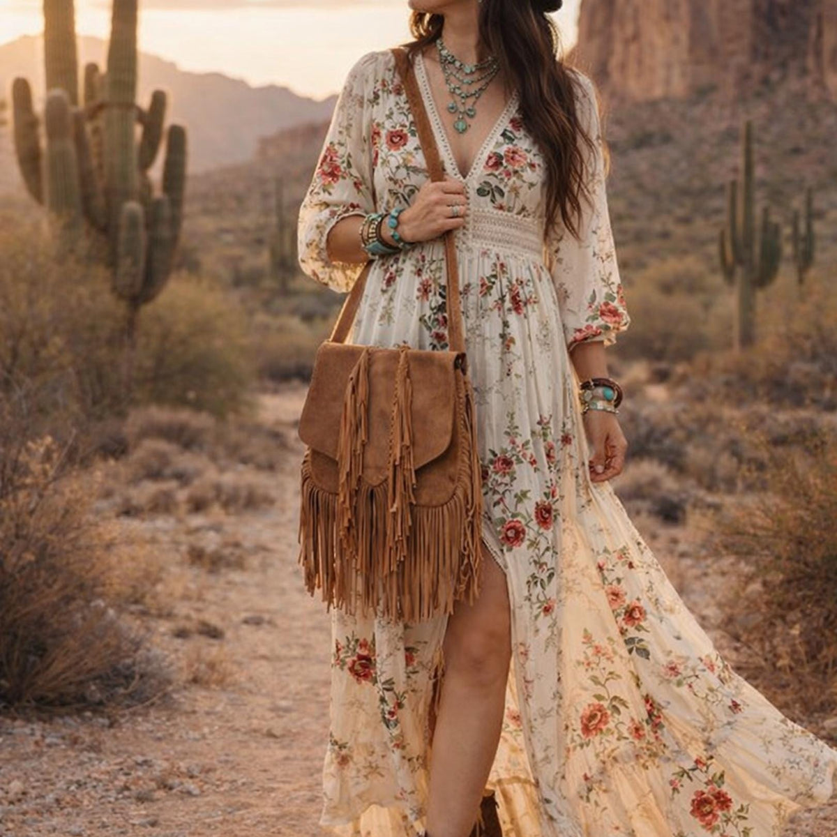 Vintage Suede Fringe Crossbody Bag: Western Boho Style