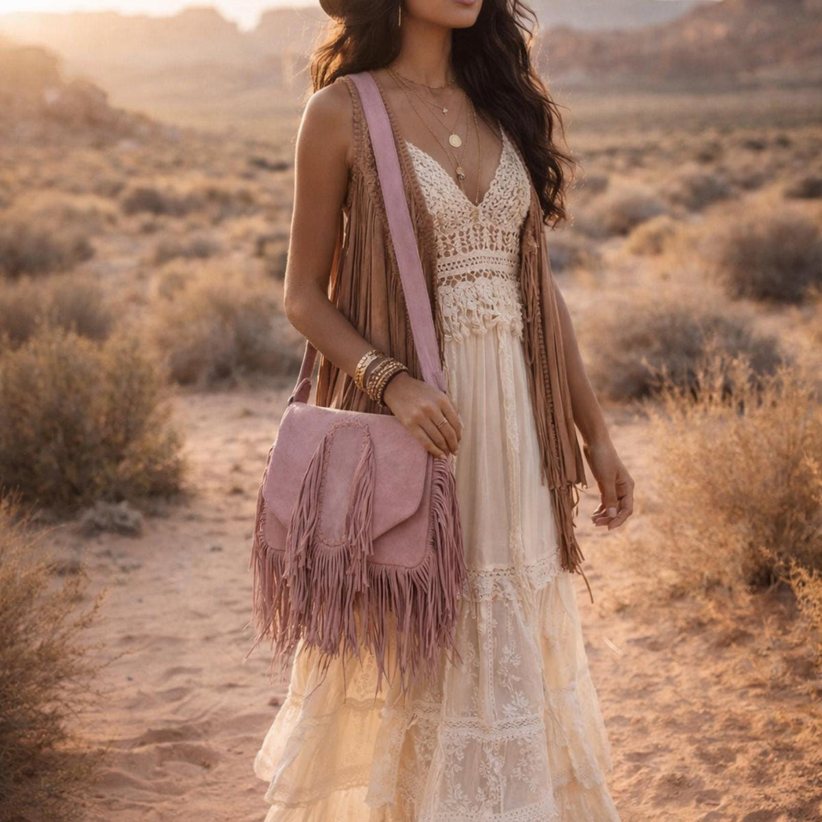 Vintage Suede Fringe Crossbody Bag: Western Boho Style