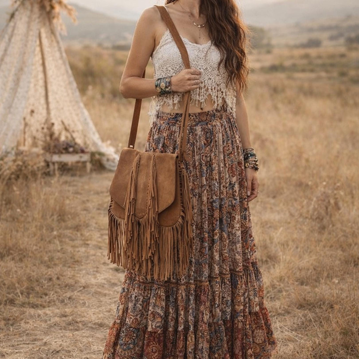 Boho Fringe Suede Leather Crossbody Bag: Western Hippie Purse