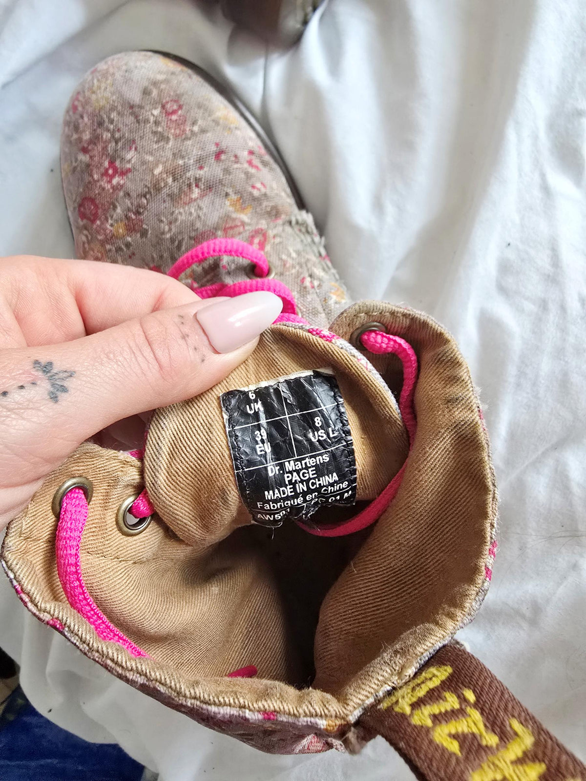 Dr Martens Floral Boots UK 6, Vintage Meadow 8 Eye Boots, Vegan Canvas Combat Boots, Pink Flower Festival Shoes US 8