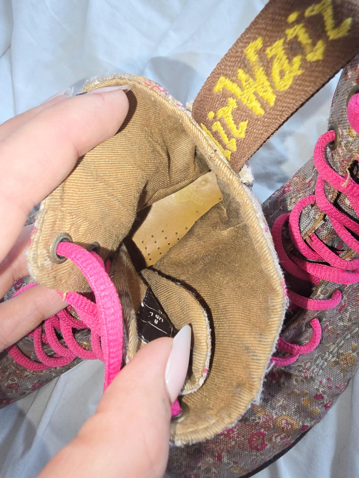 Dr Martens Floral Boots UK 6, Vintage Meadow 8 Eye Boots, Vegan Canvas Combat Boots, Pink Flower Festival Shoes US 8