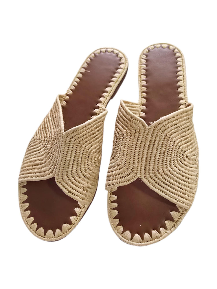 Moroccan Raffia Sandals Women Size 40, Handmade Leather Mules, Boho Summer Shoes, Wedding Raffia Slippers